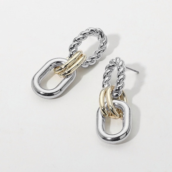 14K GP Two Tone Drop Earrings - Picture 1 of 2
